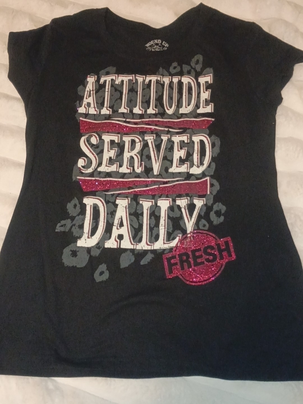 Wound Up Black Graphic Tee with Pink and Gray Accents